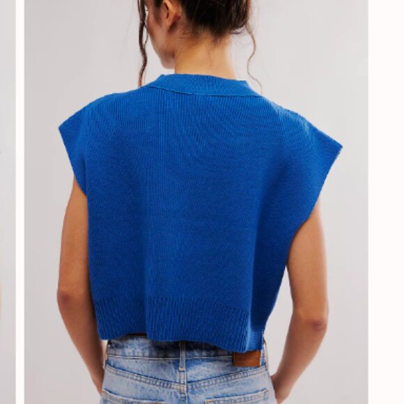 new Free People Easy Street Patterned Vest  in Blue 2S4 - Picture 5 of 10